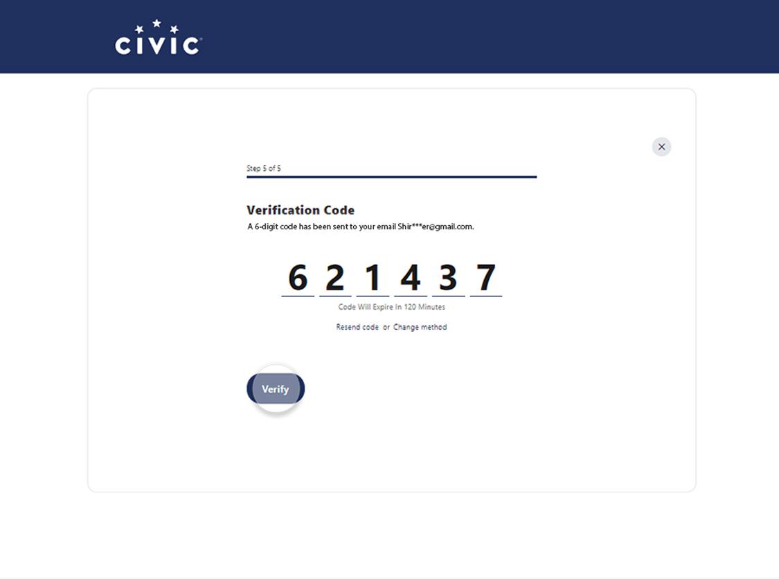 Screen showing the code that was received inputed to verify.
