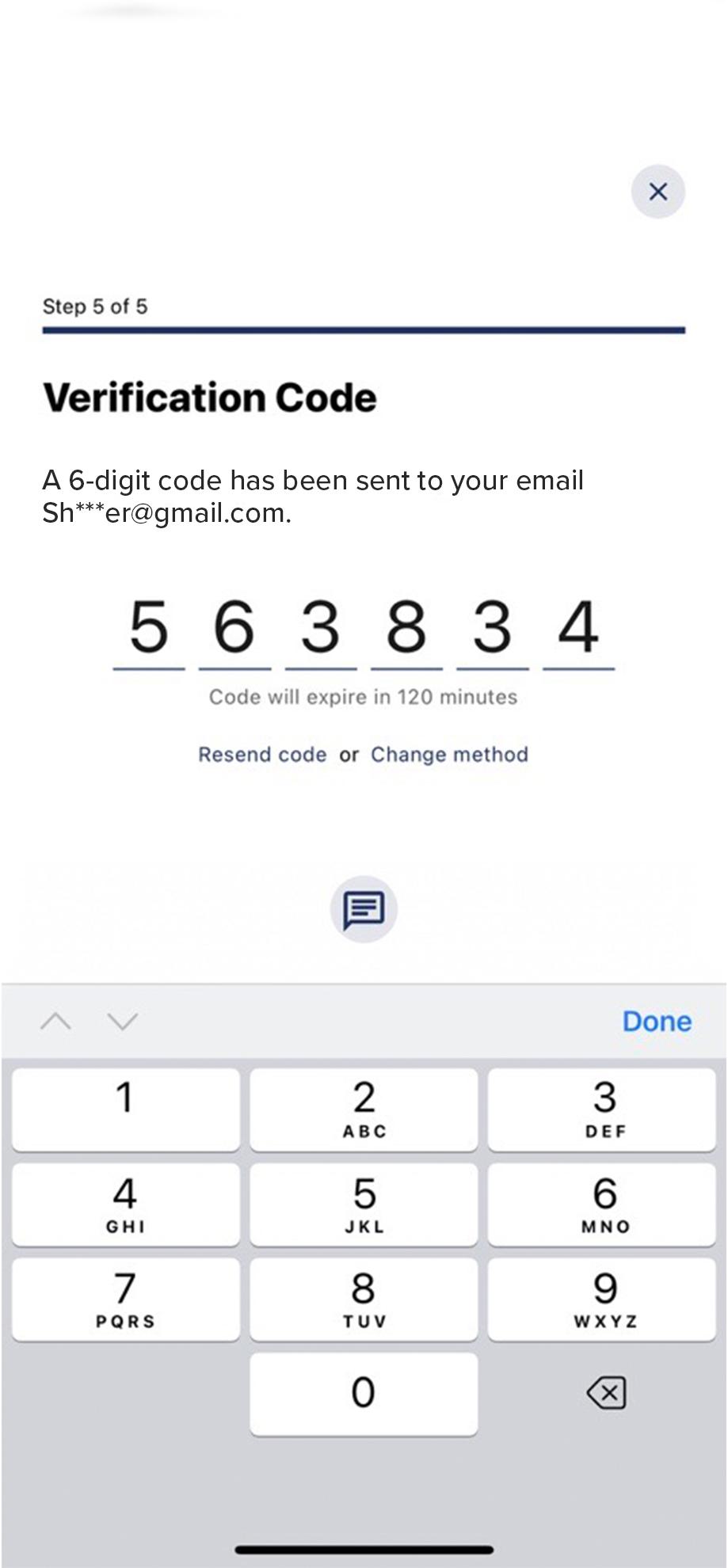 Civic mobile app screen highlighting code input based on the method of delivery chosen.