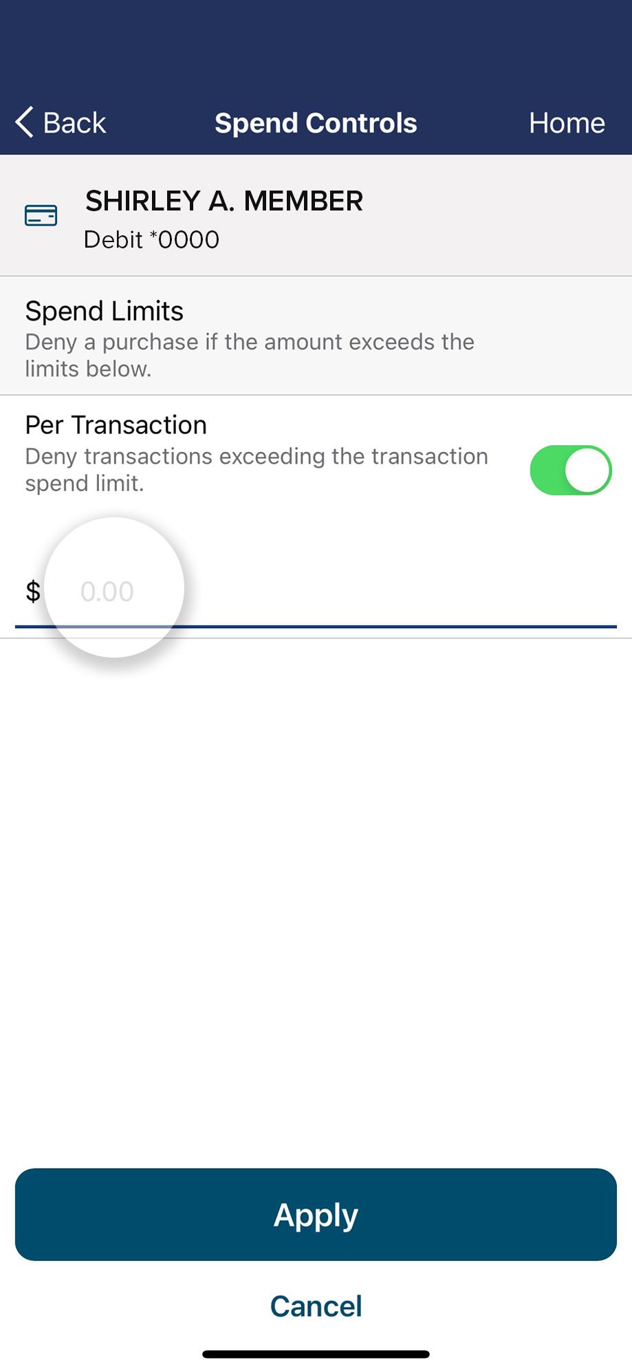 Civic online banking screen that highlights the selection of Control+.