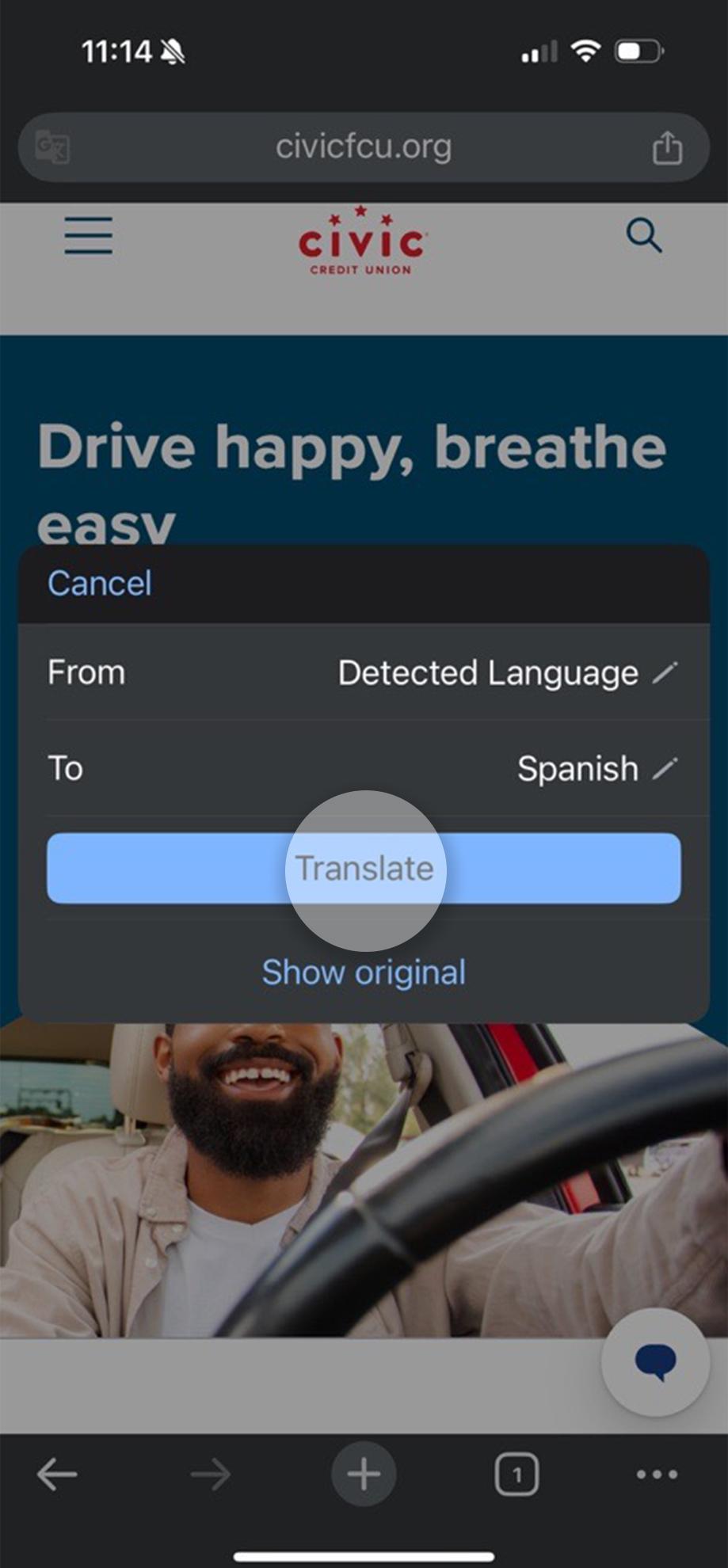 Choosing which language to translate to.