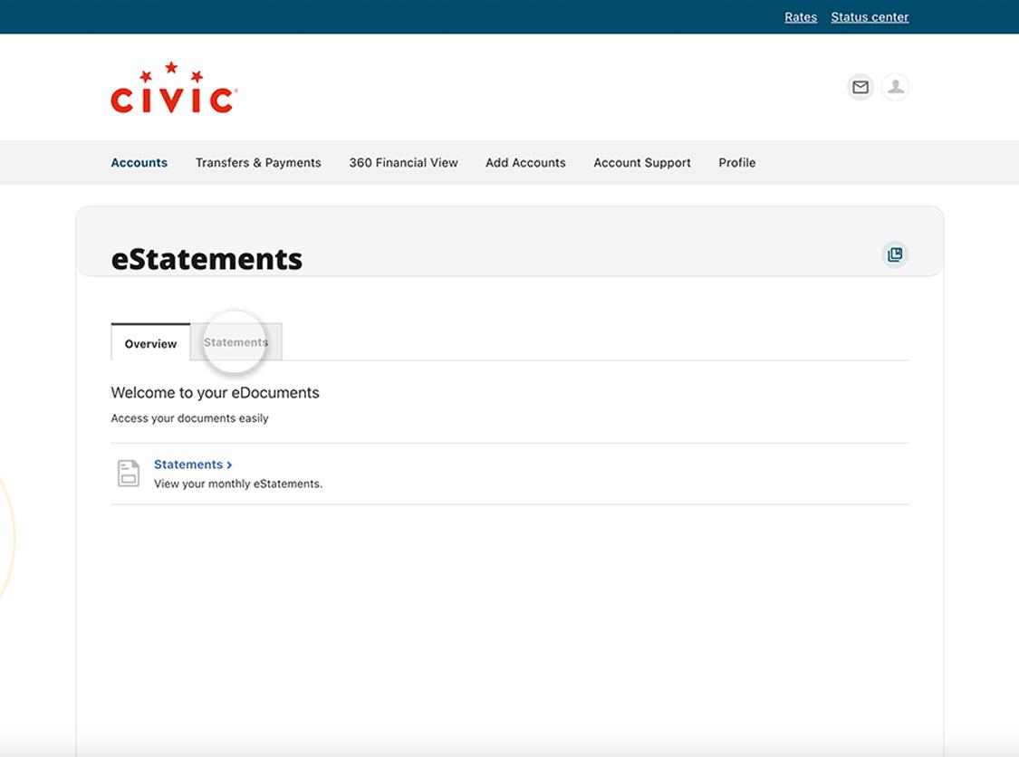 Civic online banking screen that highlights the selection statement.