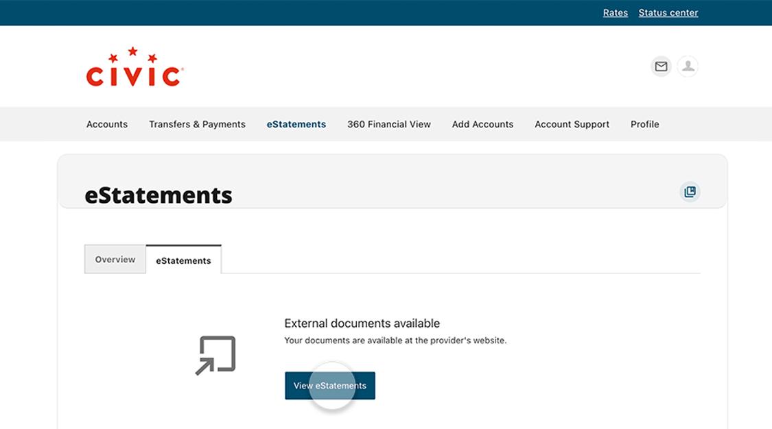 Blue "eStatements" button highlighted.
