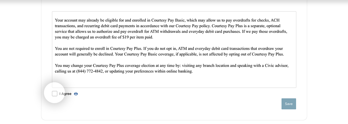 Agree to Courtesy Pay selection