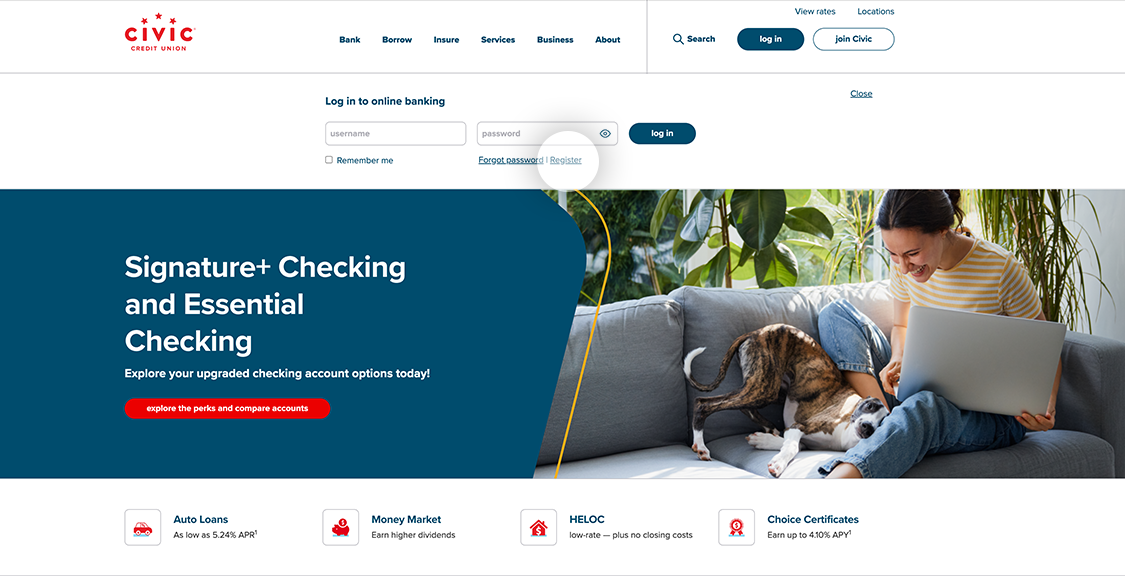 Civic website login screen.