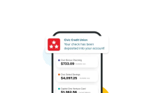 phone mockup with a push notification alerting of direct deposit into account.