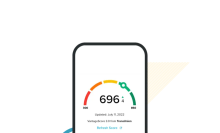 phone mockup with myscore+ credit report.