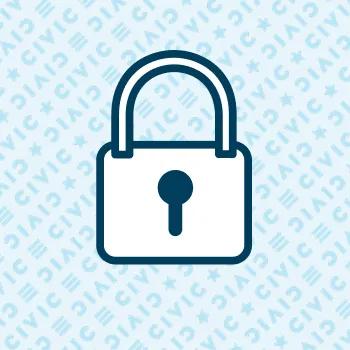 Lock graphic on a Civic pattern background.