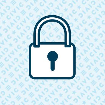 Lock graphic on a Civic pattern background.