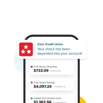 phone mockup with a push notification alerting of direct deposit into account.