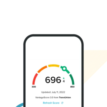 phone mockup with myscore+ credit report.