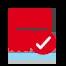 Red list with check icon.