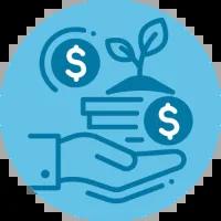 hand icon holding a stack of books and money.