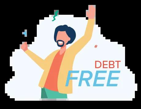 Graphic of a person with arms raised in the air, celebrating and expressing joy, symbolizing the achievement of being debt-free.