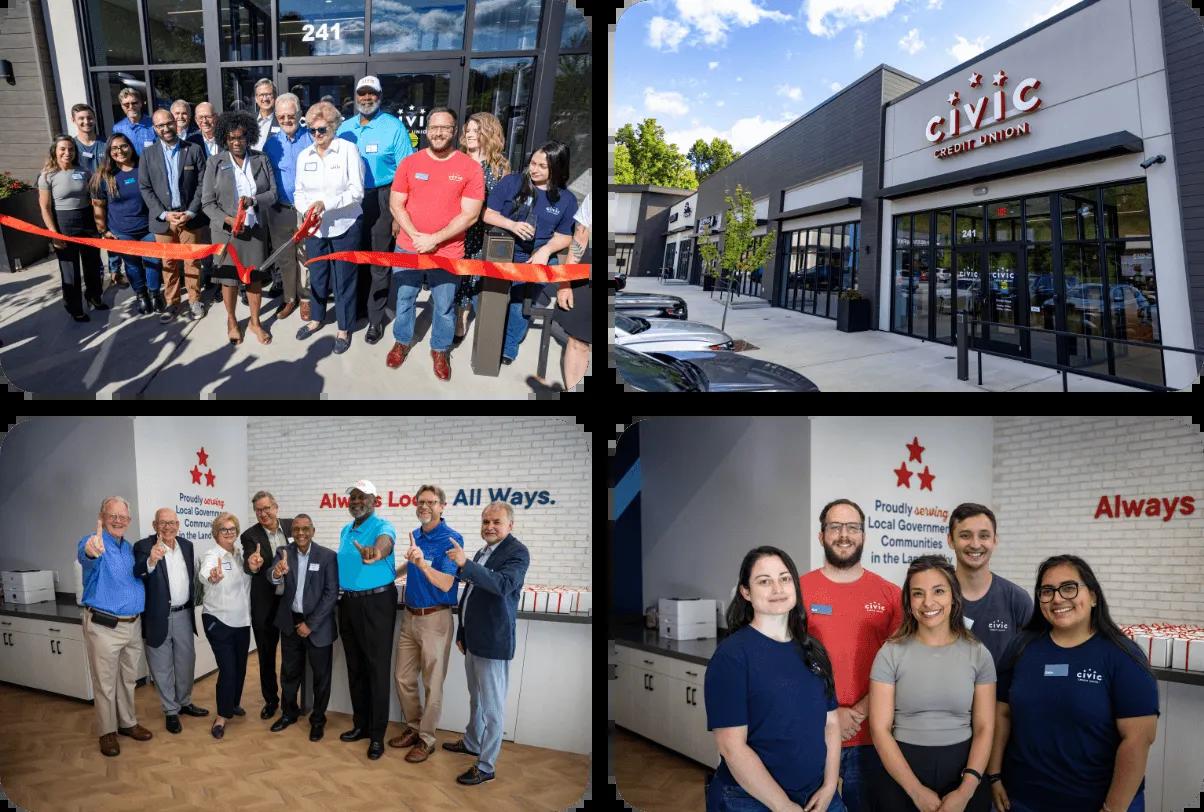 Collage of 4 images showing opening of Civic branch
