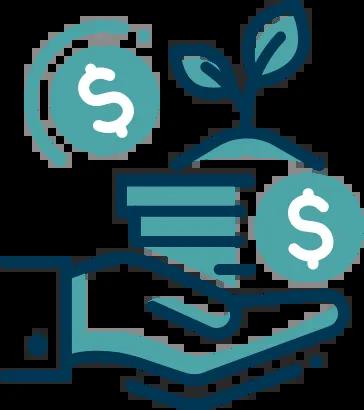 Graphic of a hand holding a money plant, symbolizing growth, prosperity, and financial care.
