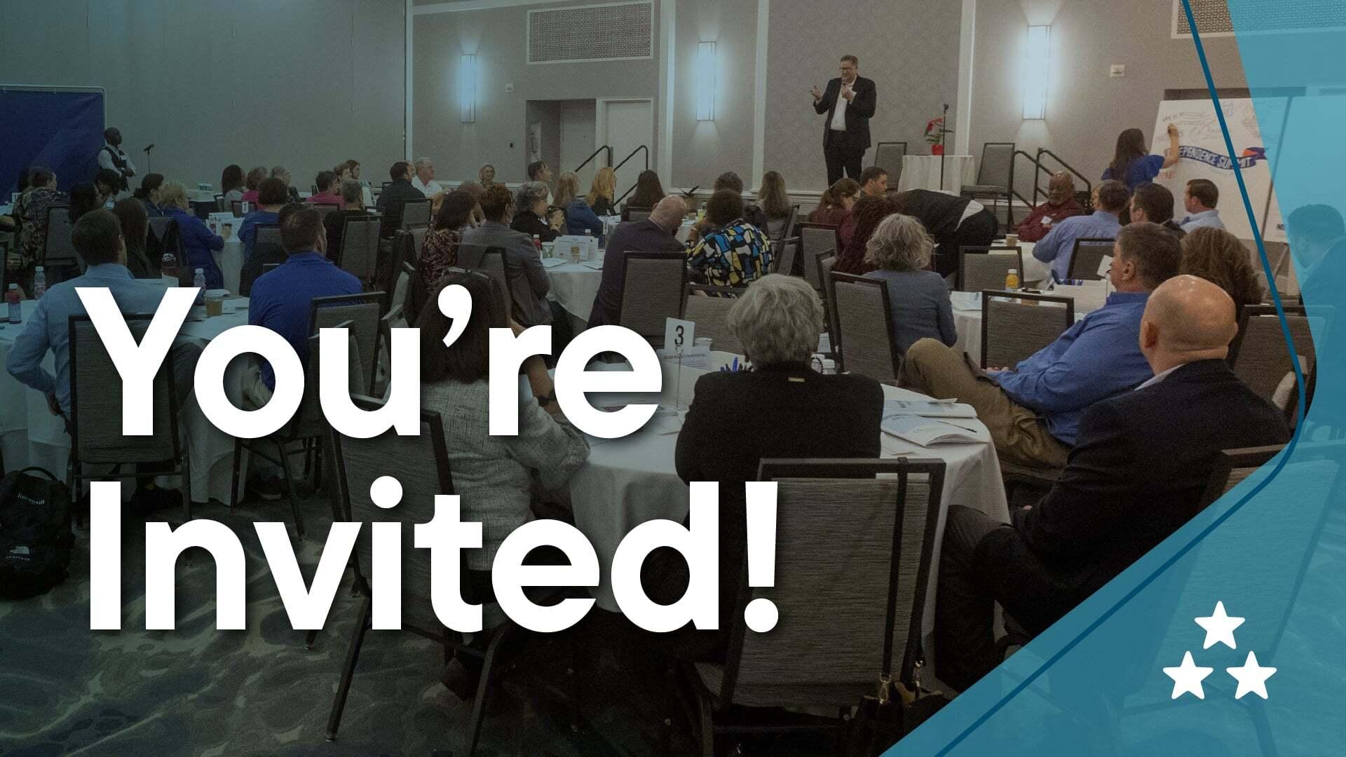Thumbnail for local connects highlight video showing you're invited text over an image from previous event.