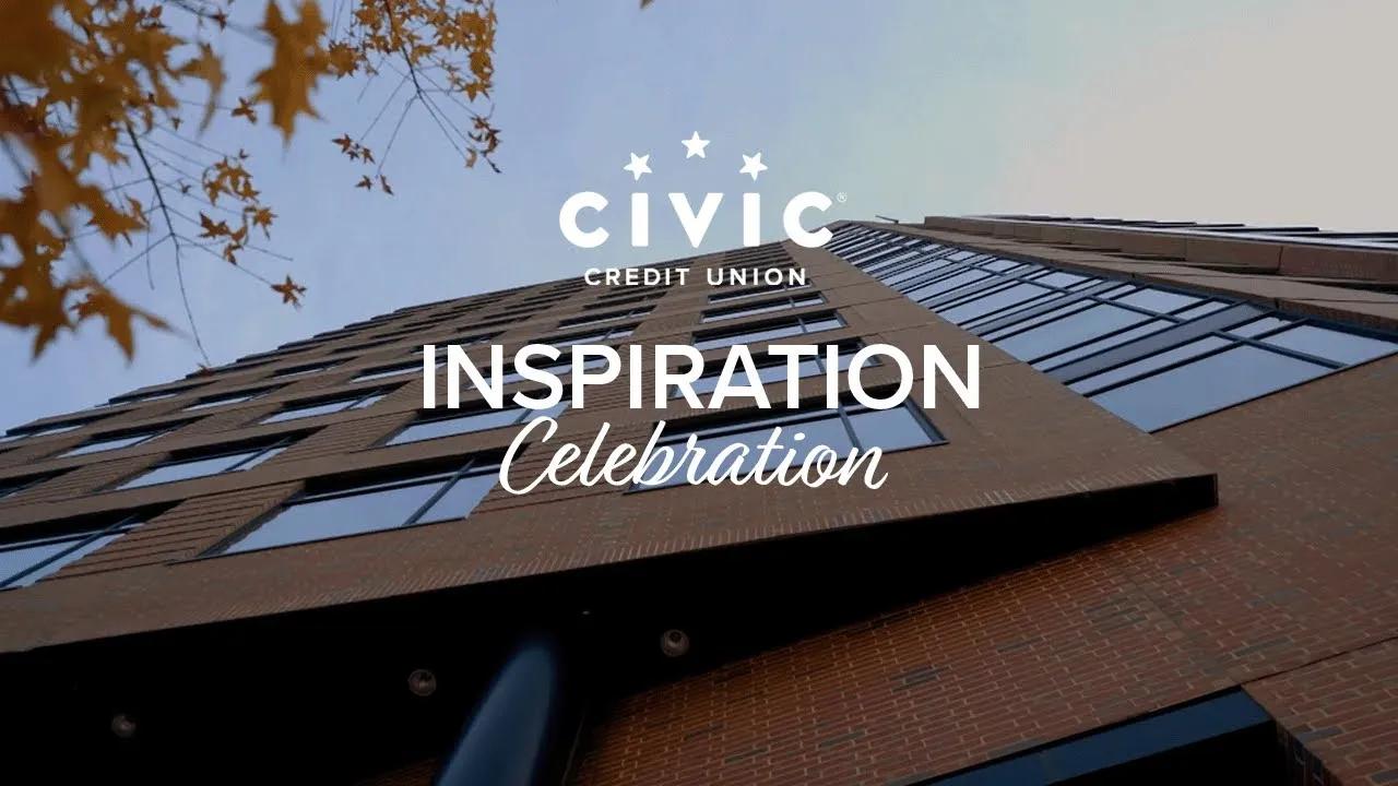 Civic inspiration celebration logo with the Civic Center in the background.
