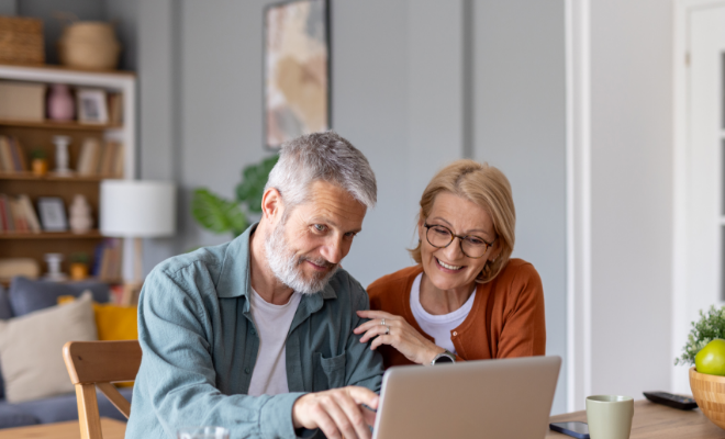 Veteran looking at new homes wit his wife. 