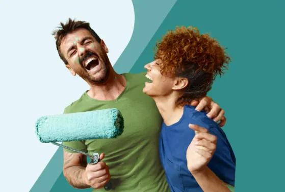 Couple laughing while in the process of a house remodel thanks to Civic's HELOC