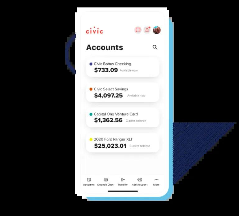Accounts hub in the mobile banking app. 