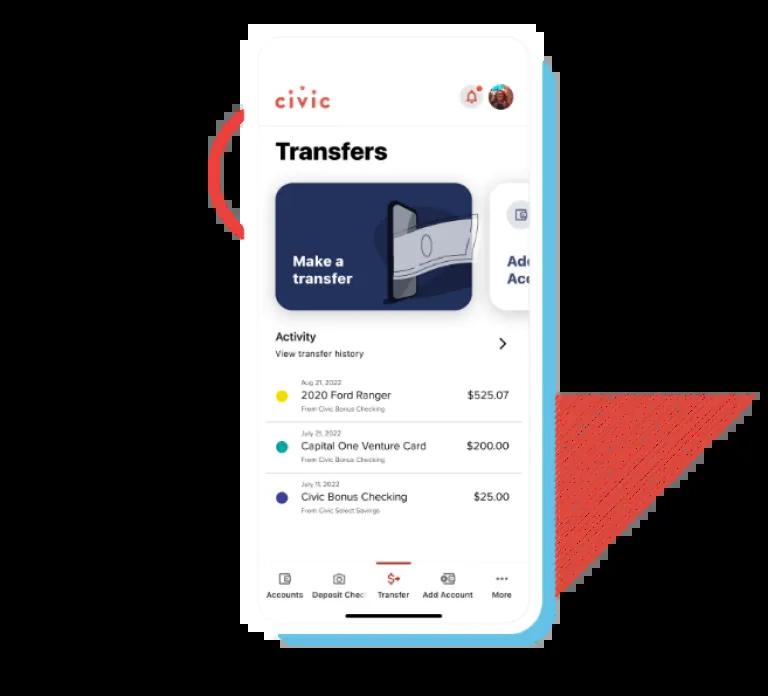 Transfers inside the Civic mobile app. 