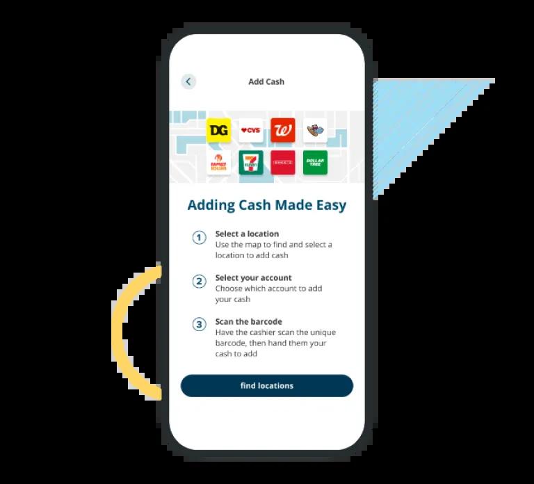 Civic mobile app adding cash with barcode steps.