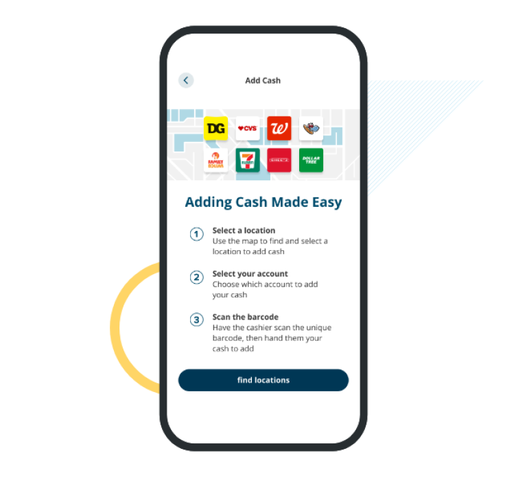Civic mobile app adding cash with barcode steps.