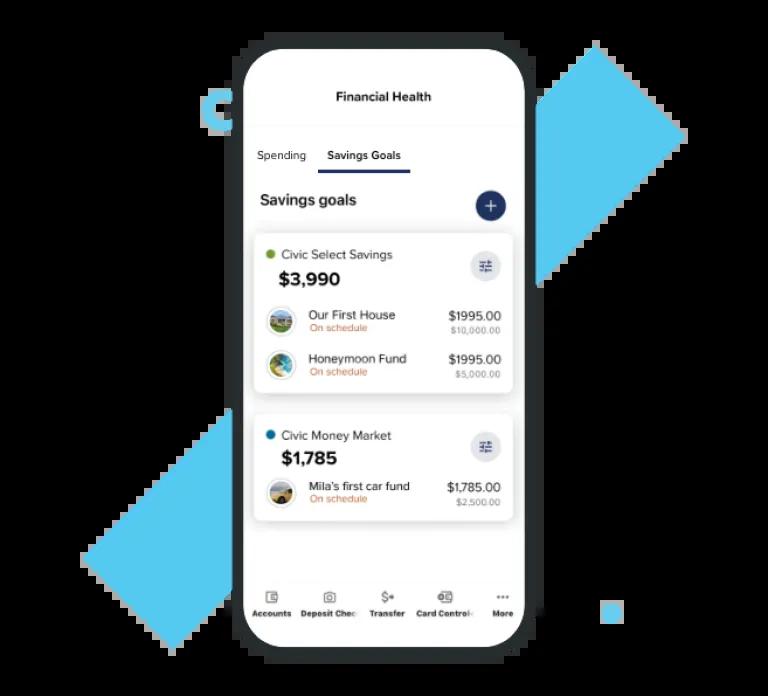 Savings goals and budgeting with the Civic mobile app.