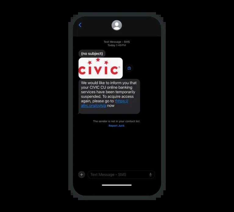 Example of a fraud text message.