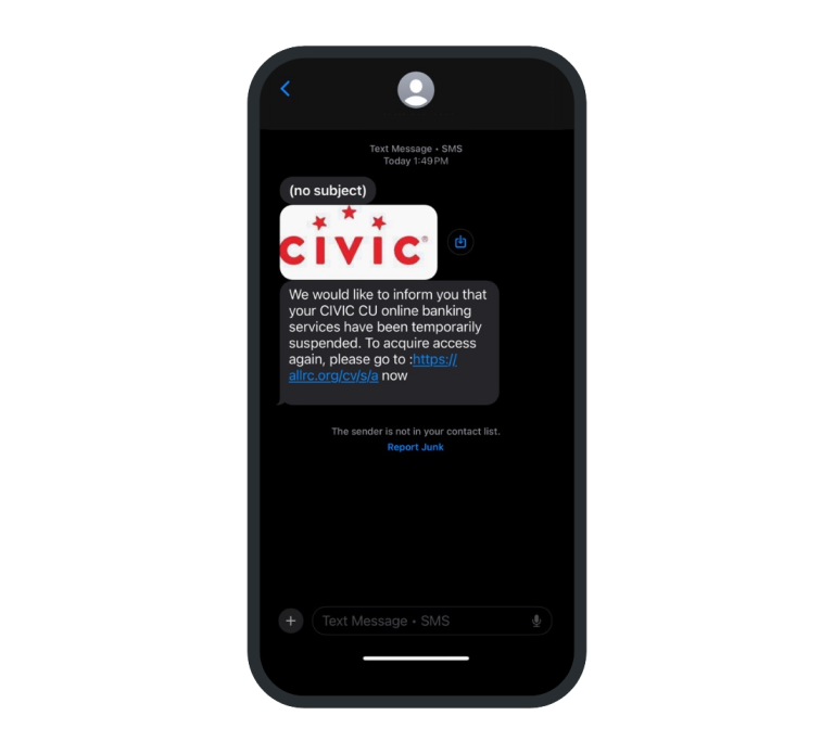 Example of a fraud text message.