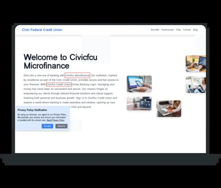 Example of a fraudulent website.