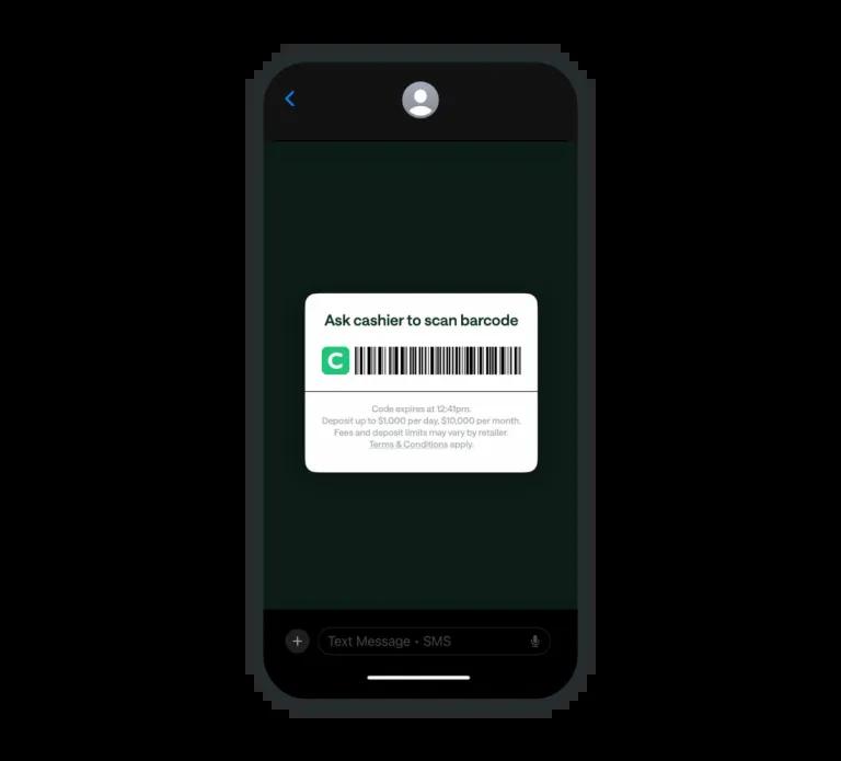 Example of a barcode scam text message.
