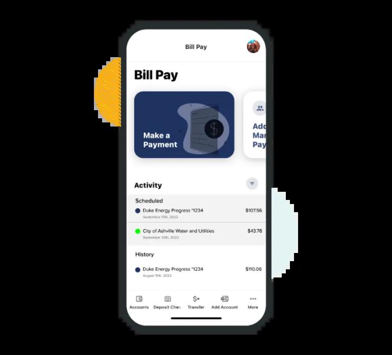 Mobile phone displaying the Bill Pay feature on Civic's app.