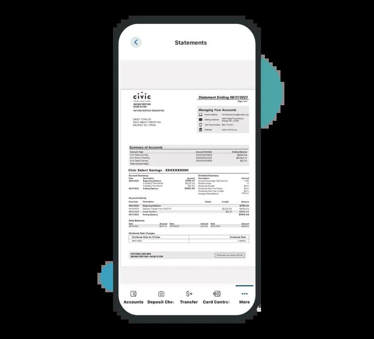 eStatements in the Civic mobile app save money and use less paper, helping the environment. 