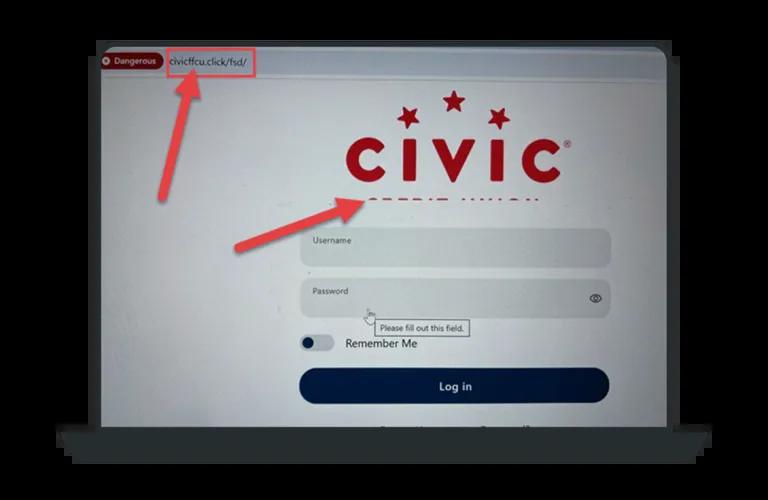 Example of a fraudulent website.
