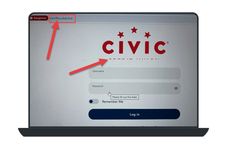 Example of a fraudulent website.