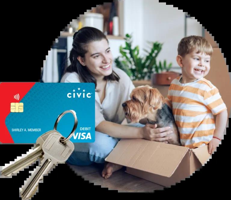 Woman and child moving into their new home after being approved for a Civic Mortgage..