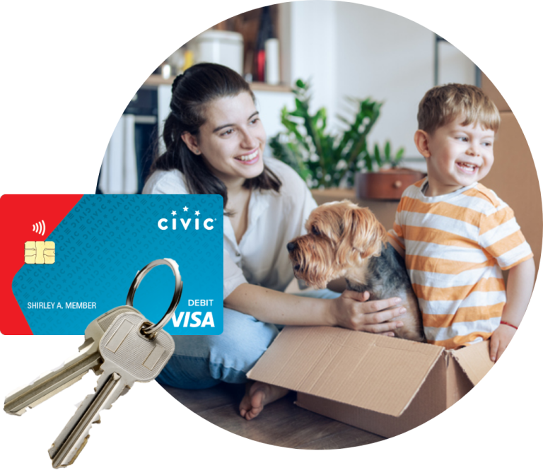 Woman and child moving into their new home after being approved for a Civic Mortgage..